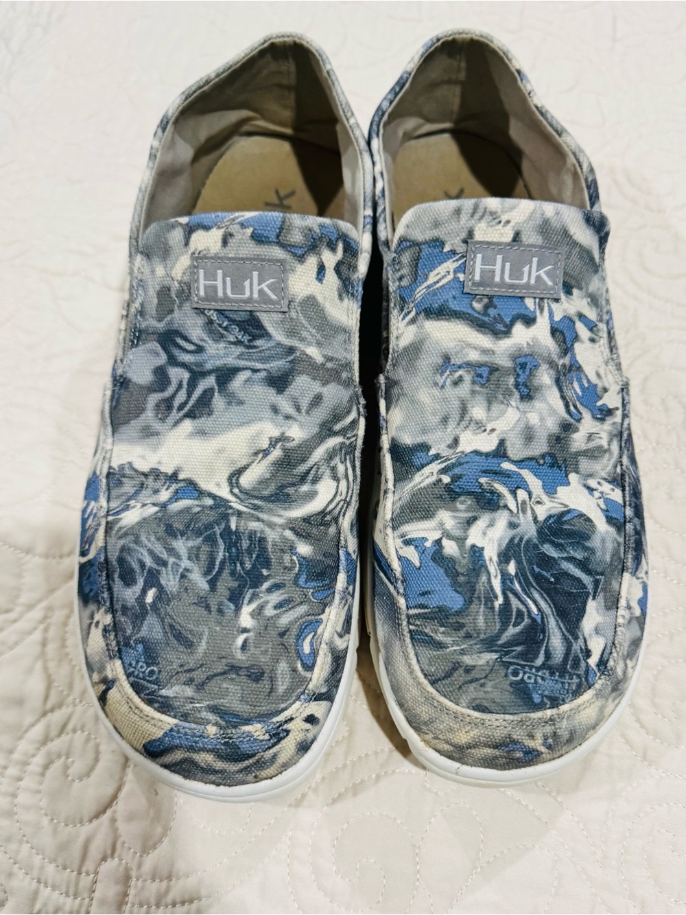 HUK Men’s Brewster Camo Slip On Boat Shoes Size 13 Blue and Gray